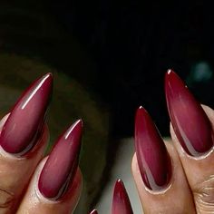 Dark Nails Almond Shape, Maroon Aura Nails, Milky Red Nails, Perfect Red Nails, Burgundy Aura Nails, Nail Art Dark Colors, Dark Almond Nails Designs, Blood Red Nails Design, Cat Woman Nails