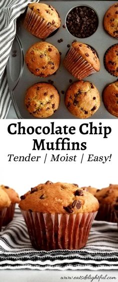 chocolate chip muffins with text overlay