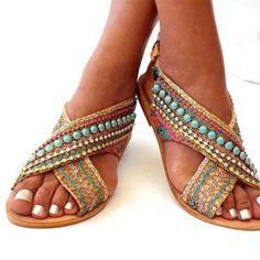 Ethnic Style Flat Large Size Sandals – bydudecom Hippie Sandals, Boho Sandals, Beaded Flats, Handmade Sandals, Buckled Flats, Buckled Heels, Womens Sandals Flat, Comfortable Sandals, Beach Sandals