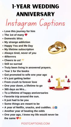 an anniversary card with two wedding rings and the words i - year wedding anniversary instagram captions