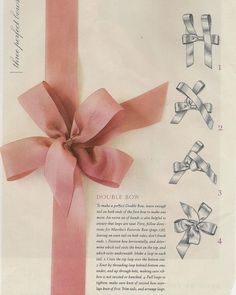 an old fashion ad with pink ribbon and bows