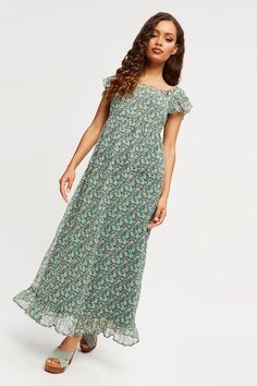 Petite Green Ditsy Frill Hem Midaxi Dress Midaxi Dress, Petite Dresses, Quick Delivery, Dorothy Perkins, No Frills, Dress Collection, Cold Shoulder Dress, Short Sleeve Dresses, Buy Online