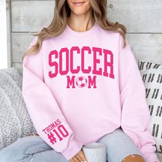 Personalized Soccer Mom Sweatshirt, Custom Soccer Mom Shirt, Soccer Sweatshirt, Soccer Mom Gift, Soccer Mama Sweater, Soccer Mama Shirt W H Y - S H O P - W I T H - S W E E T T C A P R I ? Thank you for stopping by! I'm Cassie and everything in my shop is made entirely by myself. I take pride in good quality, excellent customer service, and affordable prices. These are Comfort Colors t-shirts and you are sure to love them. They are soft and comfy & have a vintage like look and feel. My products are made with a high quality heat transfer vinyl then pressed with a professional heat press... The vinyl will not flake or peel when washed. I am always here to answer any questions or concerns you may have, just send me a message! :) W HA T - Y O U - W I L L - R E C E I V E "SOCCER MOM" Gildan unis Soccer Sweatshirt, Soccer Mom Gifts, Football Mom Gifts, Baseball Mom Gifts, Basketball Hoodie, Baseball Sweatshirts, Soccer Mom Shirt, Mama Sweater, Football Mom Shirts