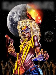 an image of a zombie holding a knife in front of a full moon