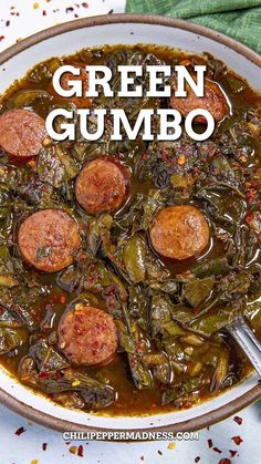 Green Gumbo served hot and ready Green Gumbo, Creole Gumbo, Cajun Gumbo, Gumbo Recipe, Beet Greens, Mixed Greens, Chard, Gumbo, Chili Pepper