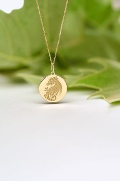 If you wish we can personalize your 14k Solid Gold Dragon Necklace. A Dainty and unique gift for Birthdays, Graduations, Weddings and Anniversaries. ● MATERIAL 14k SOLID GOLD ● Chain Length or Without Chain - Without Chain - 40 cm / 16 inches - 45 cm / 18 inches - 50 cm / 20 inches ● PENDANT SIZE [The jump ring (bail) is not included in the measurements] - 13 mm / 0.51 Inches diameter - 14 mm / 0.55 Inches diameter - 15.3mm / 0.6 Inches diameter - 16.5mm / 0.65 Inches diameter - 19 mm / 0.75 Inc Symbolic Medallion Necklace With Engraving Option, Symbolic Necklace With Round Pendant And Engraving Option, Customizable 14k Gold Pendant Jewelry, Customizable Yellow Gold Round Pendant Jewelry, Customizable Yellow Gold Round Pendant Necklace, Personalized Spiritual White Gold Jewelry, Customizable Yellow Gold Round Pendant, Symbolic Round Pendant Necklace With Engraving Option, Symbolic Yellow Gold Jewelry With Engraving Option