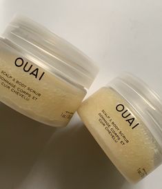 X2 Mini Travel Size Scalp & Body Scrub by OUAI 1oz/30 ml each Brand New! OUAI's deep-cleansing, foaming Scalp & Body Scrub is like a trip to rehab for your scalp and skin. A weekly detox powered by gently exfoliating sugar crystals to cleanse and soften skin and a dose of probiotics to leave your skin's natural defenses on high alert. Key Ingredients: SUGAR: Uncloggs & gently exfoliates and conditions while increasing micro-circulation PROBIOTIC BLEND: Supports your scalp & skin's microbiome's n Ouai Body Products, Scrub Packaging, Ouai Products, Ouai Shampoo, Ouai Leave In Conditioner, Ouai Hair Oil, Ouai Haircare, Detox Shampoo, Scalp Shampoo