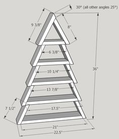 a drawing of a triangular shelf with measurements for the top and bottom shelves on each side