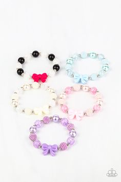 Bracelets in assorted colors.  Infused with bow charms, this stretchy bracelet features pearly and glassy beads that are in the shade of Blue.

Sold as one kid's bracelet. Paparazzi Accessories Jewelry, Children's Jewelry, Bow Bracelet, Purple Bows, Kids Bracelets, Bracelet Kits, Pink Purple Blue, Paparazzi Accessories, Rock Stars