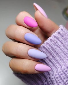 Cute Nails For Teens, Pink And Purple Nails, Nails For Teens, Matte Almond Nails, Sns Nails Designs, Sns Nails Colors, Almond Nail Art, Unghie Sfumate