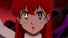 an anime character with red hair and yellow eyes