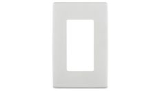 a white light switch plate on a white background with no one in the photo to describe it