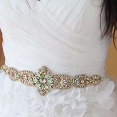 One Of A Kind - Never Worn Beautiful Opals, Pearls, And Swarovski Crystal Beaded Sash. This Absolutely Stunning Sash Is Hand Stitched With Crystals And Pearls In An Intricate Pattern With A Candle Light Sash. Vintage Wedding Colors, Prom Garters, Train Wedding, Belt Vintage, Crystal Opal