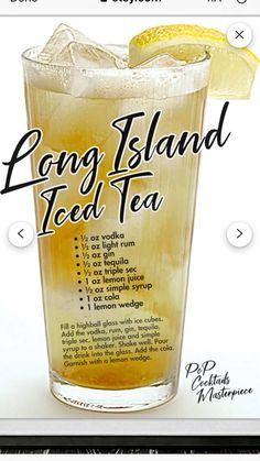 the long island iced tea recipe is displayed on an iphone screen, with lemon wedges in it