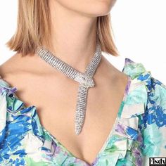 Fisdy - Sophisticated Silver Plated Crystal-Embellished Serpent Pendant Necklace Sparkly Necklace, Diamond Choker Necklace, Snake Pendant, Diamond Choker, Black Strapless Dress, Evening Outfits, Silver Plated Necklace, Crystal Embellishment, Short Necklace