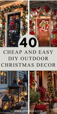 Outdoor Christmas Entryway, Country Christmas Decorations Outdoor, Back Patio Christmas Decor, Front House Christmas Lights, Outdoor Stairs Christmas Decor, House Christmas Lights Outdoor Ideas, Townhouse Outdoor Christmas Decor, Easy Christmas Porch Decorations, Ideas For Outdoor Christmas Decorations