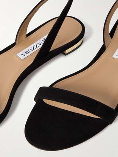 AQUAZZURA So Nude suede slingback sandals | NET-A-PORTER Evening Flat Heel Suede Sandals, Black Suede Slingback Sandals, Evening Suede Slingback Sandals With Ankle Strap, Hot Sandals, Black Slingback Heels, Fancy Flats, Latest Sandal, Aquazzura Shoes, Nude Sandals