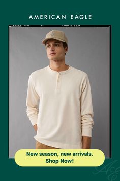 Super soft thermal fabric/Henley neck with button placket/Straight hem/This is Real Good: Made with the planet in mind & a promise to continue to do better. Thermal Fabric, Henley T Shirt, Do Better, Button Placket, American Eagle Outfitters, Women's Jeans, American Eagle, Women Jeans, Shop Now