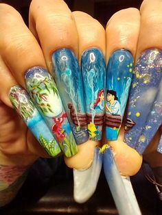 Little Mermaid Nail Art, Movie Nails, Nail Contest, Little Mermaid Nails, Disney Themed Nails, Disney Princess Nails, Uñas Aesthetic, Mermaid Nail Art, Princess Nails