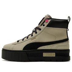 (WMNS) Puma Mayze Mid Wtr Sneakers Khaki 381888-01 (SNKR/Retro/Skate/Casual/Mid Top/Women's/Breathable) Casual Puma High-top Sneakers, Outdoor High-top Sneakers With Puma Logo, Puma Mayze Mid, High-top Puma Sneakers For Outdoor, Mid-top Puma Sneakers For Streetwear, Mid Top, Stylish Sneakers, Perfect Pair, Street Wear