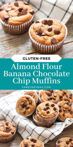 gluten free almond flour banana chocolate chip muffins with text overlay