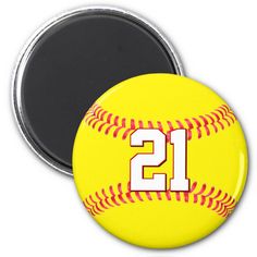 a yellow baseball with the number 21 on it