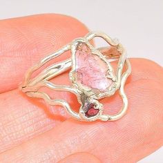 .999 Fine Silver Watermelon Tourmaline and Pink Tourmaline Ring R Design, Pink Tourmaline Ring, Fine Silver Jewelry, Tourmaline Ring, Watermelon Tourmaline, Tourmaline Crystal, Green And Blue, Ring Size 7, Blue Crystals