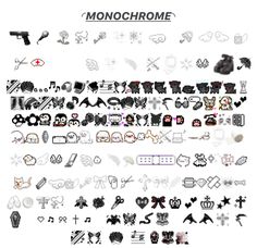 an image of many different types of tattoos on a white background with the words monochromee