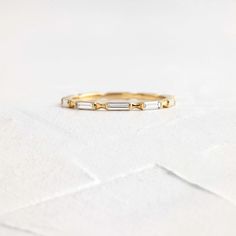 Melanie Casey Latitude Band Baguette Wedding Band, Melanie Casey, Baguette Cut Diamond, Ring Sizer, 14k Gold Ring, Baguette Cut, Delicate Earrings, The Band, Gold Set