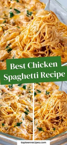 the best chicken spaghetti recipe in a casserole dish