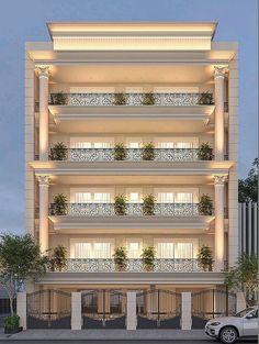 an artist's rendering of a building with balconies and plants on the balcony