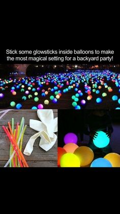 glow in the dark balls and streamers are on display at an outdoor event or party