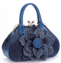 Tas Denim, Girls Messenger Bag, Denim Handbags, Denim Purse, Denim Shoulder Bags, Cloth Flowers, Jeans Bag, Women Bags Fashion, Denim Bag