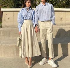 Korean Couple Aesthetic Outfit, Couple Classy Outfits, Couple Outfit Ideas Casual, Stylish Couple Classy, Classy Couple Outfits, Ootd Couple Hijab, Couple Outfits Matching Classy, Couple Outfits Korean, Bf Fits