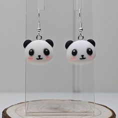 Whether a treat for yourself of a gift for a loved one, these cute kawaii panda earrings are the perfect statement earrings for expressing yourself.  The Earrings. These earrings are made of stainless steel and polymer clay. All of our earrings are made using silver coloured stainless steel hooks and eyelets as standard, however if you would prefer your earrings to be made using gold coloured stainless steel hooks and eyelets then we would be happy to do this at no extra cost.  Don't have your e Panda With Clay, Polymer Clay Panda, Panda Polymer Clay, Clay Panda, Polymer Clay Panda Earrings, Silly Earrings, Panda Earrings, Ears Pierced, Panda Charm