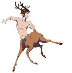 a man riding on the back of a brown horse with antlers in his hair