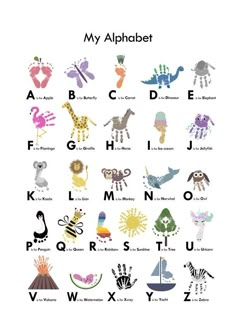 an alphabet poster with different animals and letters