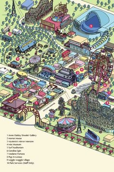 an illustrated map of the amusement park