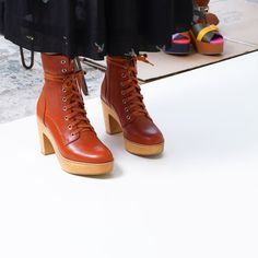 Leather Upper, Wooden Sole. Worn Once. Rare, No Longer Available Style And Color. Echo Clog, Charlotte Stone, Red Platform, Lace Up High Heels, Clog Boots, Platform Clogs, Black Platform, 4 Inch Heels, Fall 2022