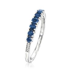 Ross-Simons - .40ct t. w. Sapphire Ring, Diamond Accents in 14kt White Gold. Size 8. Perfect for stacked or solo wear, this .40 ct. t. w. round sapphire ring brings classic gemstone color to your everyday style. Sparked with diamond accents at each side and set in brightly polished 14kt white gold. 1/8" wide. Sapphire ring. Sapphire birthstones are the perfect gift for September birthdays. Formal Sapphire Half Eternity Rings, Formal Stackable Emerald Cut Diamond Ring, Classic Sapphire Ring Half-eternity, Formal Sterling Silver Half Eternity Diamond Ring, Sapphire Rings With Diamond Accents And Round Cut, Formal Sapphire Diamond Ring With Half Eternity Setting, Formal Sapphire Diamond Ring With Half Eternity, Formal 14k White Gold Stackable Rings With Prong Setting, Classic Sapphire Ring With Diamond Half Eternity