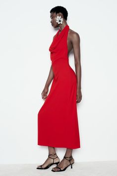 MIDI HALTER DRESS - Red | ZARA United States Midi Halter Dress, Zara Red Dress, Back Back, Zara Outfit, Dress Zara, Halter Midi Dress, Cardigan Sweater Jacket, Knitwear Cardigan, Blouse And Skirt