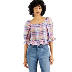 Full Condition: New With Tags Size: Xs Color: Pink Multi Full Title: Tommy Hilfiger Women's Cotton Plaid Smocked Top J2cmh078 A Fun Fusion Of Preppy And Peasant, This Cotton Top From Tommy Hilfiger Updates Plaid With Soft, Current Color. Does Not Apply Sku: 652a42aca8e36-1652a42aca8e52 Tommy Hilfiger Top, Tommy Hilfiger Sweatshirt, Smock Blouse, Smocked Top, Square Neck Top, Tommy Hilfiger Tops, Tommy Hilfiger Women, Matching Family Outfits, Family Outfits