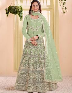 Green Heavy Net Anarkali Suit Green Heavy White Cording Work With Diamond Front & Back Full Work:Arabic Attire #ladiessuitsprice #ladiessuitswithprice #ladiessuitprice #suitsforwomens #definesalwarkameez #latestindiansuitdesign #indiansalwaronlineshopping #jacketstylesalwarkameez #salwarpatterns #salwarpattern #latestsuit #women'sdesignersuits #ladiessuitsanddresses #beautifulsalwarkameez #onlinesuit #indiansalwarsuits #newdesignersuits #salwarkameezstyle Luxury Pista Green Anarkali Lawn Suit, Net Anarkali, Green Dupatta, Salwar Pattern, Simple Sarees, Long Kaftan, Designer Salwar Suits, Green Bottom, Anarkali Suit