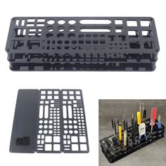 several different types of tools are shown in this collapsible tray and holder