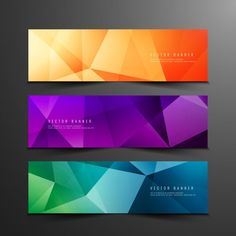 three abstract banners with different colors and shapes on dark background, eps1089