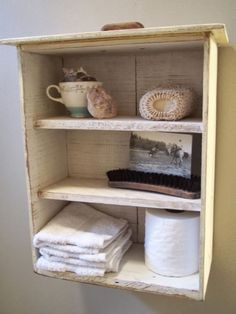 a shelf with some items on top of it