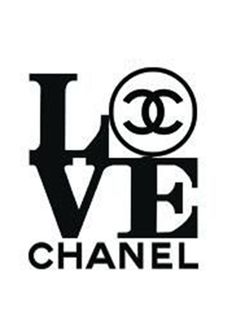 the word love is written in black and white with a chanel logo on it