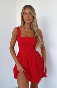 Trending Now Mini Dress Red 8th Grade Dance Dresses, Mini Dress Red, Red Dress Short, Platform Slides, Straight Neckline, Weekend Outfit, Hoco Dresses