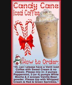 an advertisement for a candy cane iced coffee