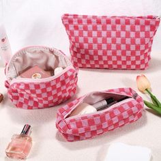 Condition: Brand New Large Capacity And Premium Material: The Cute Makeup Bag Measure 116 Inches, 74 Inches And 7.72.5 Easy To Carry. The Checkered Makeup Bag Is Made Of Soft Knitted Fabric, Easy To Clean. This Makeup Travel Bag Can Also Hold Small Items Such As Makeup, Skincare Products, Lipstick, Eye Shadow, Eyebrow Brush, Etc. Makeup Storage Bag For Women Toiletries. Checkered Travel Pouch: The Checkered Cosmetic Bag Can Be Used As A Toiletry Bag Or Storage Bag. Daily Makeup, Skin Care Sample Checkered Makeup Bag, Checkered Makeup, Cute Makeup Bags, Makeup Storage Bag, Pink Cosmetics, Cosmetic Bag Set, Makeup Brush Storage, Large Cosmetic Bag, Storage Bags Organization